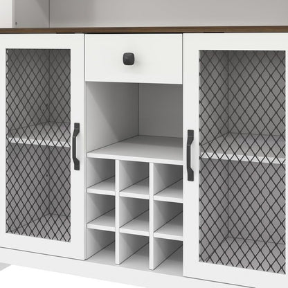 SOFTSEA Kitchen Pantry Cabinet with Built-in Power & USB Outlets, Kitchen Storage Cupboard with Doors, Wine Rack and Shelves, Rustic Buffet Cabinet with LED Light, 47.1x11.8x70.9 Inch, White