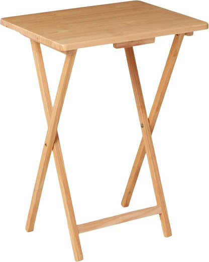 Folding TV Tray Table – Solid Rubberwood – Natural Wood Color – 19" L x 14.5" W x 26" H – Indoor Table – 1 Piece (Natural)