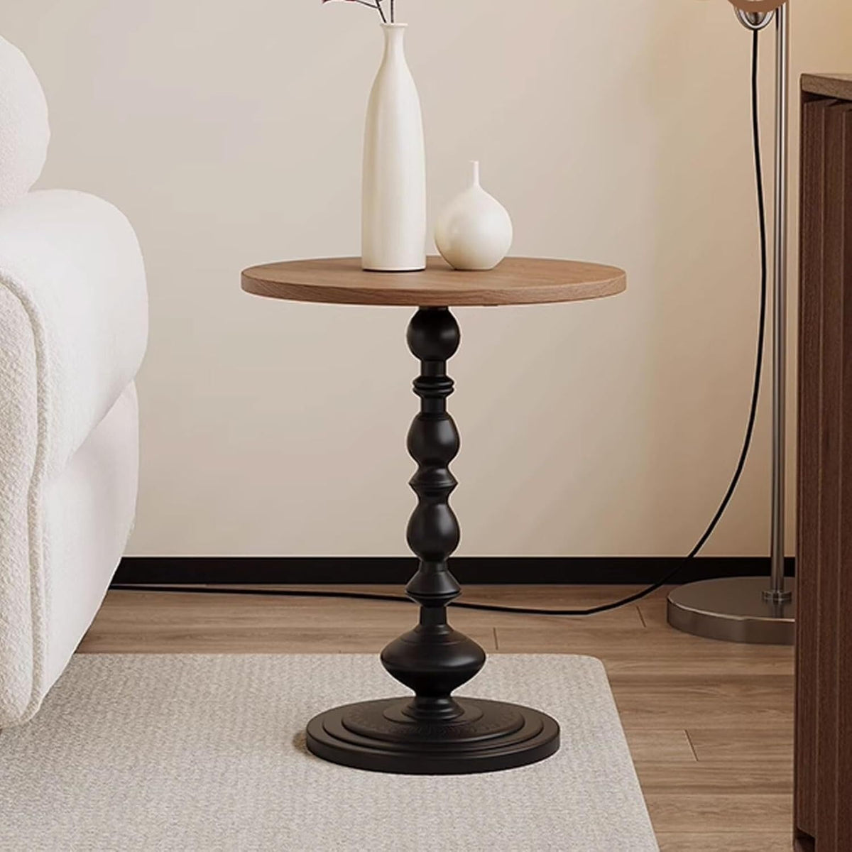 Vintage Round Side Table Small Space End Table for Couch Living Room Stable Metal Base Coffee Table Irregular Nightstand