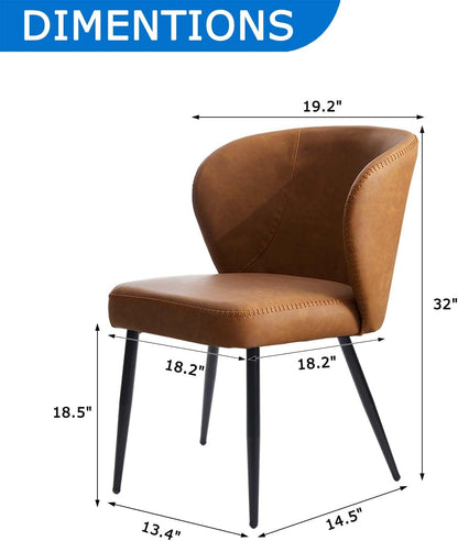 Dining Chairs Set of 2, Caramel Brown Mid-Century Modern Faux Leather Upholstered Chairs, Ergonomic Curved Backrest, Metal Legs, Easy-to-Clean for Kitchen, Dining Room, Living Room