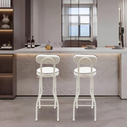 2 Pcs Folding Bar Stools, 26 Inch Portable Tall Chairs with Backrest, Carbon Steel Frame and PU Padded Seat for Kitchen, Cafe, Living Room, Camping (White-5)