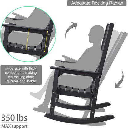 Outdoor Rocking Chair, Oversized Rocking Chair for Adults, All Weather Resistant Porch Rocker for Lawn Garden, 350lbs Weight Capacity - Black