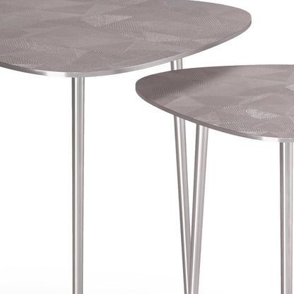2 Pc Metal Nesting Table - Nickel with Gray, Iron, Living Room Tables | Handcrafted cast aluminum nesting tables with nickel finish