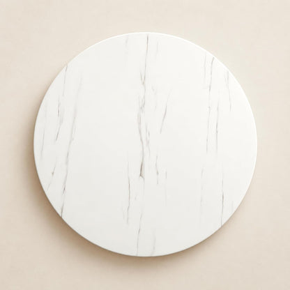 42 Inch Round Dining Table for 4, Modern White Marble Table with Fluted Solid Wood Base for Kitchen, Dining Room and Apartment
