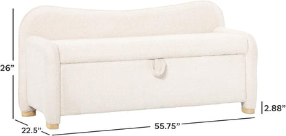 Walker Edison Chantelle Modern Contemporary Curved Upholstered Bench with Storage, 56 Inch, Ivory Bouclé