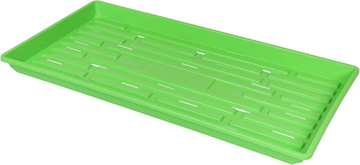 SUNPACK 10" x 20" Heavy Duty Shallow Plastic Seed Starting Tray, Green, 1" (Pack of 30) - Lined with Drainage Holes for Excess Water and Aeration, Ideal for Greenhouses or Indoor Gardening