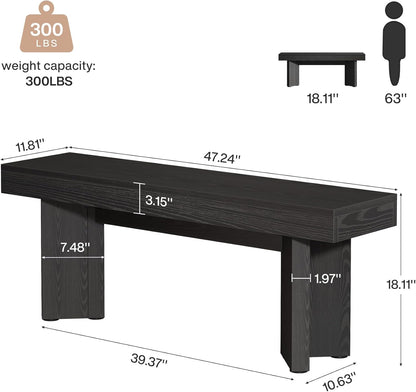 Tribesigns Farmhouse Wooden Dining Bench, 47" Indoor Entryway Bench with Sturdy Frame for Dining Room, Livingroom, Hallway, End of Bed (Black)