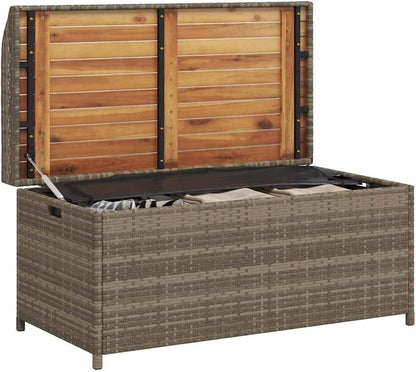 Patio Storage Bench Gray 39.4x19.7x20.5 Inch Poly Rattan Outdoor Seat with Storage Box and Waterproof Bag