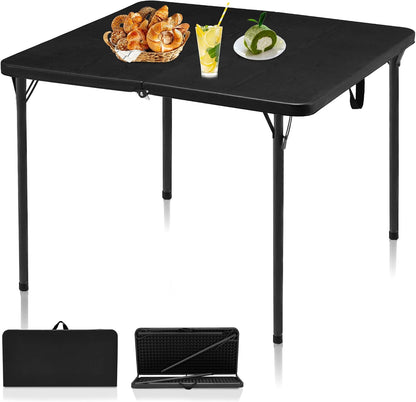 Kasunpul 34" Folding Table, Portable Square Folding Card Table with Collapsible Legs & Carrying Handle, Plastic Tables for Camping,Picnic, Office, Party, Black