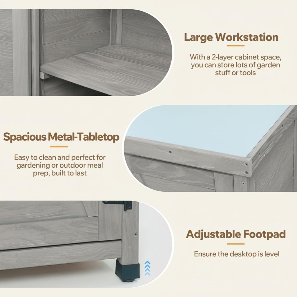 31" Weatherproof Small Storage Cabinet, Storage Cabinets with Hemlock Wood, Tool Cabinet with Magnetic Door for Patio & Garage, Gray