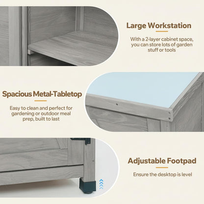 31" Weatherproof Small Storage Cabinet, Storage Cabinets with Hemlock Wood, Tool Cabinet with Magnetic Door for Patio & Garage, Gray