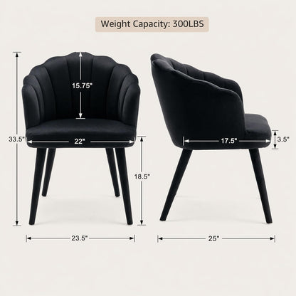 Hyfirm Velvet Dining Chairs Set of 4, Upholstered Modern Kitchen Dining Chairs with Petal Back & Fabric Covered Wooden Legs, Comfy Accent Armchairs for Bedroom/Kitchen/Vanity, Black