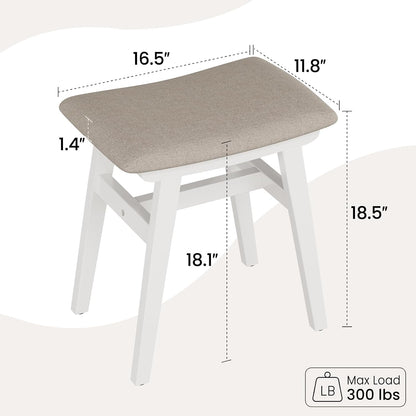 Solid Wood Small Vanity Stool Chair, Makeup Stools for Vanity Desk, Bathroom Vanity Chair, Padded Foot Stool for Living Room, Ottoman Foot Rest for Couch, Small Bench for Entryway, White