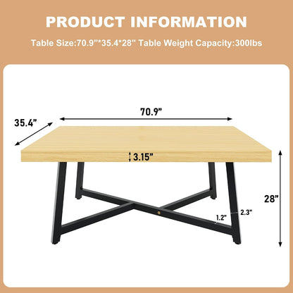 71" Farmhouse Dining Table for 4,6,8 People,Wooden Rustic Kitchen Table W/Thickness Waterproof Wood Tabletop,Rectangular Long Brown Dinner Table for Home Office,Dining Room,Living Room Furniture