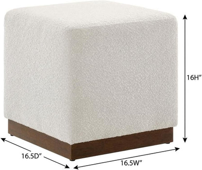 Brown 17" Square Boucle Upholstered Ottoman, Indoor-Outdoor Seating, Plush Fabric, Durable Construction, Versatile Home Decor Accent