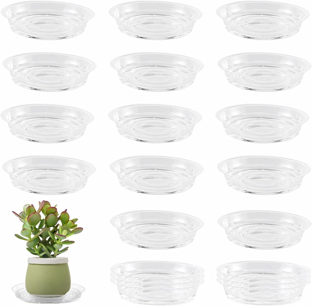 20 Pack 6 Inch Plant Saucers Clear Plastic Plant Saucer Drip Trays Small Plant Plate Dish for Indoor Flower Pots and Planters, Bulk