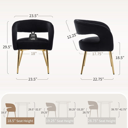 Hyfirm Black Barrel Dining Chairs Set of 4, Upholstered Velvet Dining Room Chairs with Gold Legs Hollow Back Modern Comfy Armchairs for Kitchen Recepition Restaurant