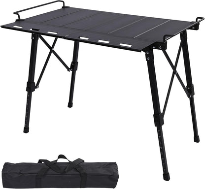 Aircity Folding Camping Table, Portable Aluminum Table, Adjustable Height | Lightweight Foldable Outdoor Table with Carry Bag for BBQ, Picnic, Beach, Travel, Camping Cooking and Outdoor Activities