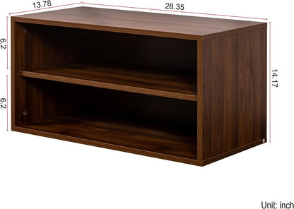 Walnut Stackable Storage Cabinet, 2 Tier Open Front Bookcase Organizer Shelf