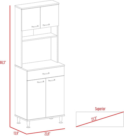 Della 60 Kitchen Pantry with Countertop, White - Open & Closed Storage, Microwave Stand