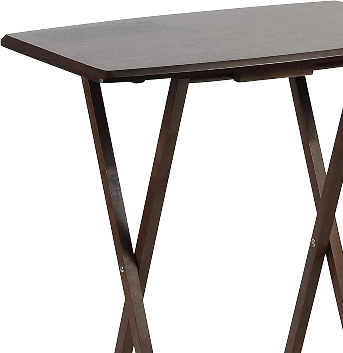 PJ Wood - 5-Piece Folding Tray Table Set - Walnut with Rack | Solid Wood, 14.57 x 19.09 x 26 in, 36 lb Capacity, Indoor Use, Rectangular Design, Glide Feet, Space Saving Storage