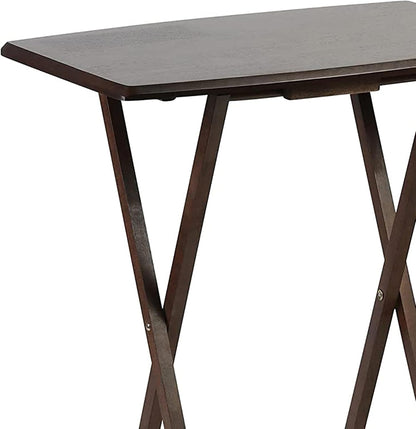 PJ Wood - 5-Piece Folding Tray Table Set - Walnut with Rack | Solid Wood, 14.57 x 19.09 x 26 in, 36 lb Capacity, Indoor Use, Rectangular Design, Glide Feet, Space Saving Storage