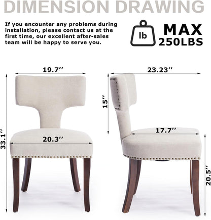 SoarFlash Modern Wooden Dining Chairs Set of 6, Farmhouse Linen Fabric Upholstered Accent Chair Curved Backrest with Copper Nails Around,Kitchen Chairs with Hardwood Frame, Beige