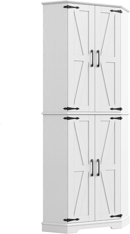 IRONCK Corner Cabinet, 72" Farmhouse Pantry Cabinet, White | 6 Tiers Shelves with 2 adjustable shelves, 240° swivel doors and spacious storage for kitchens, dining rooms, living rooms