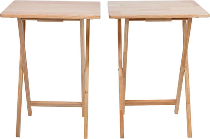 (2 Pcs) 26" Folding Tray Tables, Solid Rubberwood, Small Folding Table,Natural Wood Finish