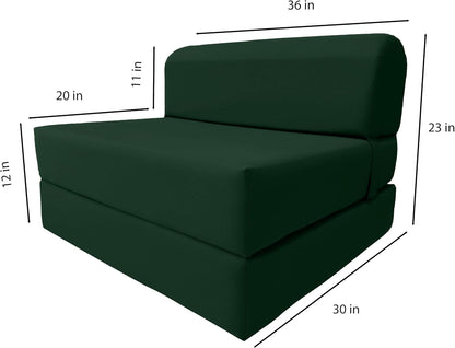 D&D Futon Furniture Sleeper Chair Folding Foam Bed, Portable Studio Guest Sofa Beds 6 x 36 x 70 Hunter Green