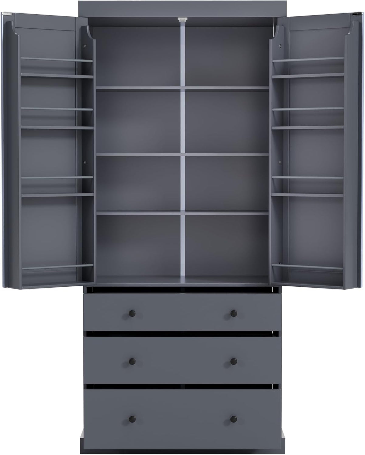 77" Tall Kitchen Pantry Cabinet with 3 Drawers, Large Wooden Kitchen Organizers Storage Cabinet Cupboard with 8 Door Shelves and 3 Adjustable Shelves for Dining Room, Grey