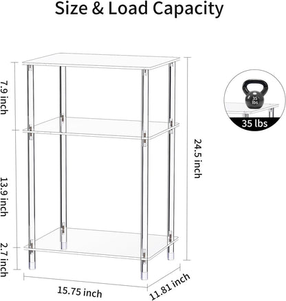 Clear Acrylic Record Player Stand with Vinyl Storage, 15.75" L x 11.81" W x 24.5" H, 3 Tier Small Side Turntable Table with Album Shelf, Modern Bedside End Table for Living Room, Bedroom