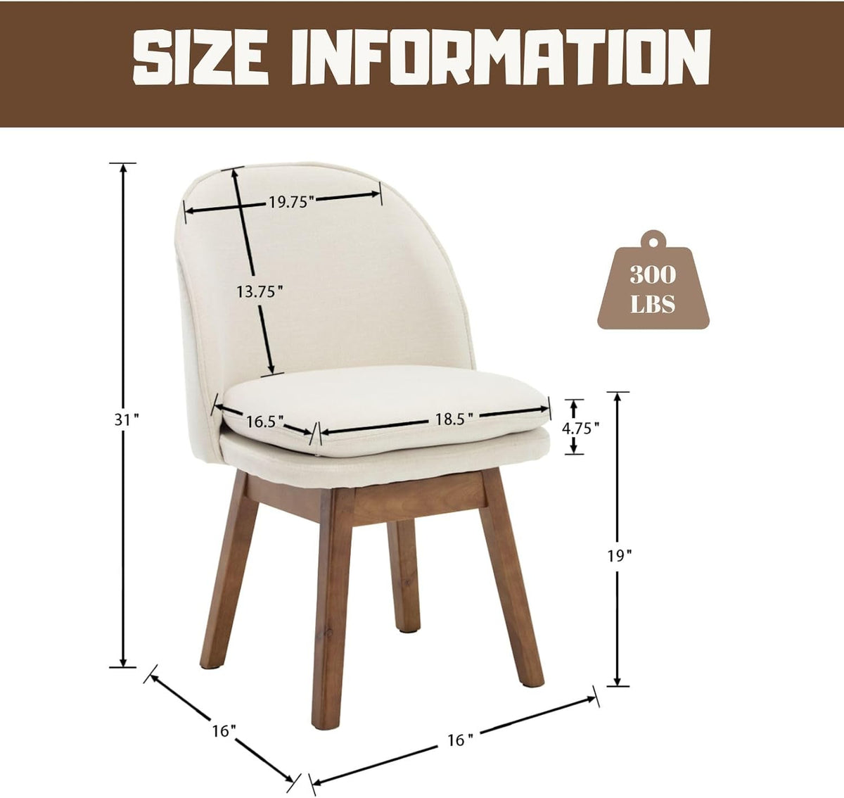 ROCITY Swivel Dining Chairs Set of 4, Beige Linen Kitchen Chairs with Solid Wood Legs, Mid Century Modern Upholstered Dining Room Chair Armless Accent Chair for Kitchen/Restaurant