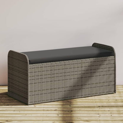 Outdoor Storage Bench with Cushion, 45.3 Inch Patio Deck Box Seat, Weather-Resistant Poly Rattan Furniture with Gas Spring Lid, Gray