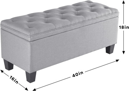 DUMOS Storage Ottoman Bench, Foot Rest with Legs, 16 x 40 x 18 Inches, End of Bed Bench, Storage Chest for Living Room,Bedroom, Entryway, Home Decor, Light Gray