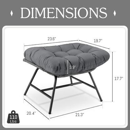 BULEXYARD 2 Pieces Outdoor Patio Ottomans, Multipurpose All Weather PE Rattan Ottoman Set, Indoor Outdoor Wicker Footrest with Removable Thicken Padded Cushions (Grey)