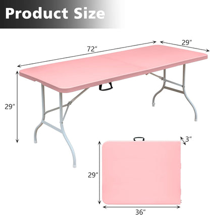 Portable 6Ft Plastic Folding Table, Heavy Duty 6ft Fold-in-Half Table with Carrying Handle, 6' Folding Utility Foldable Table for Picnic Party Camping Kitchen, Indoor/Outdoor (White)