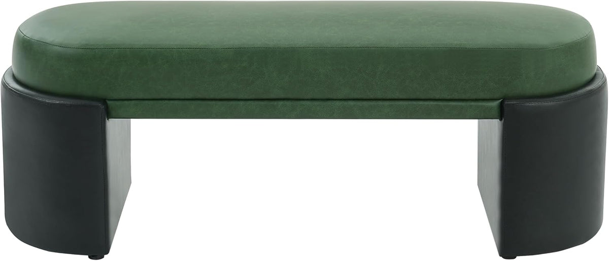 Christopher Knight Home Roland 48" Faux Leather Upholstered Dining Bench, Wooden Entryway Bench, Long Sofa Footstool for Living Room, Bedroom End of Bed Bench, Green+Black
