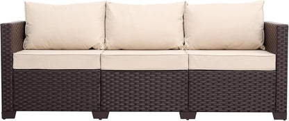 Oasishine Patio Furniture 3-seat Sofa Wicker Outdoor Furniture Outdoor Couch Deep Seat Hight Backrest Non-Slip Cushions, Khaki