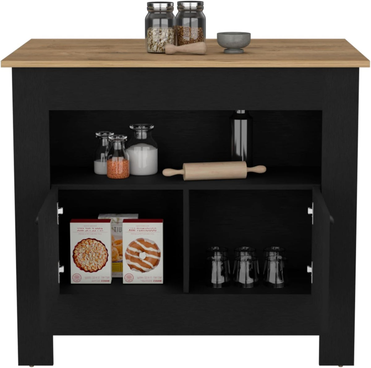 Kitchen Island Two Door Cabinet and Shelf with Multicolor | Ample storage with two doors and shelf