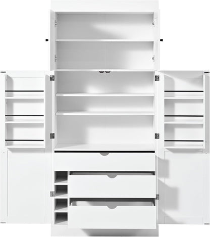 77'' Tall Freestanding Kitchen Pantry Cabinet, 35"L x 17.7"W Modern Shaker Style Cupboard with Adjustable Shelves, Wine Racks, Power Outlet & USB Ports, Anti-Tip Design, Easy Assembly (White)