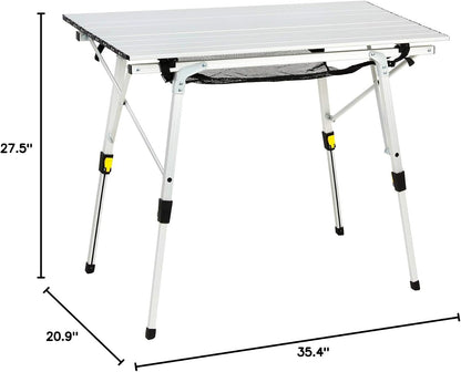 Portal Outdoor Folding Portable Picnic Camping Table with Adjustable Height Aluminum Roll Up Table Top Mesh Layer, Silver