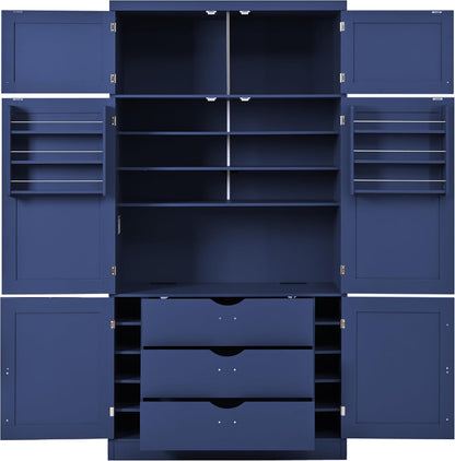 LUMISOL Tall Kitchen Pantry Cabinet with Drawers, 80.1" Freestanding Cupboard Storage Cabinet with Adjustable Shelves and Door Shelves, Kitchen Hutch with 2 Power Outlets for Dining Room, Blue