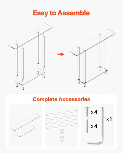 VEVOR Acrylic Narrow Console Table for Entryway, Clear Skinny Entry Side Table, 2-Tier Modern Transparent Sofa End Table, Square Legs, for Hallway, Foyer, Living Room, 7.6" D x 39.4" W x 31.5" H