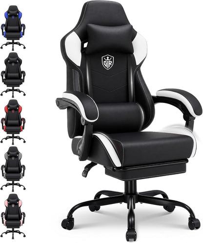 GTPLAYER Gaming Chair with Footrest, High Back Computer Chairs for Adults with Linkage Armrest Lumbar Support Heavy Duty 350lbs Ergonomic Swivel PC Game Chair for Office, White