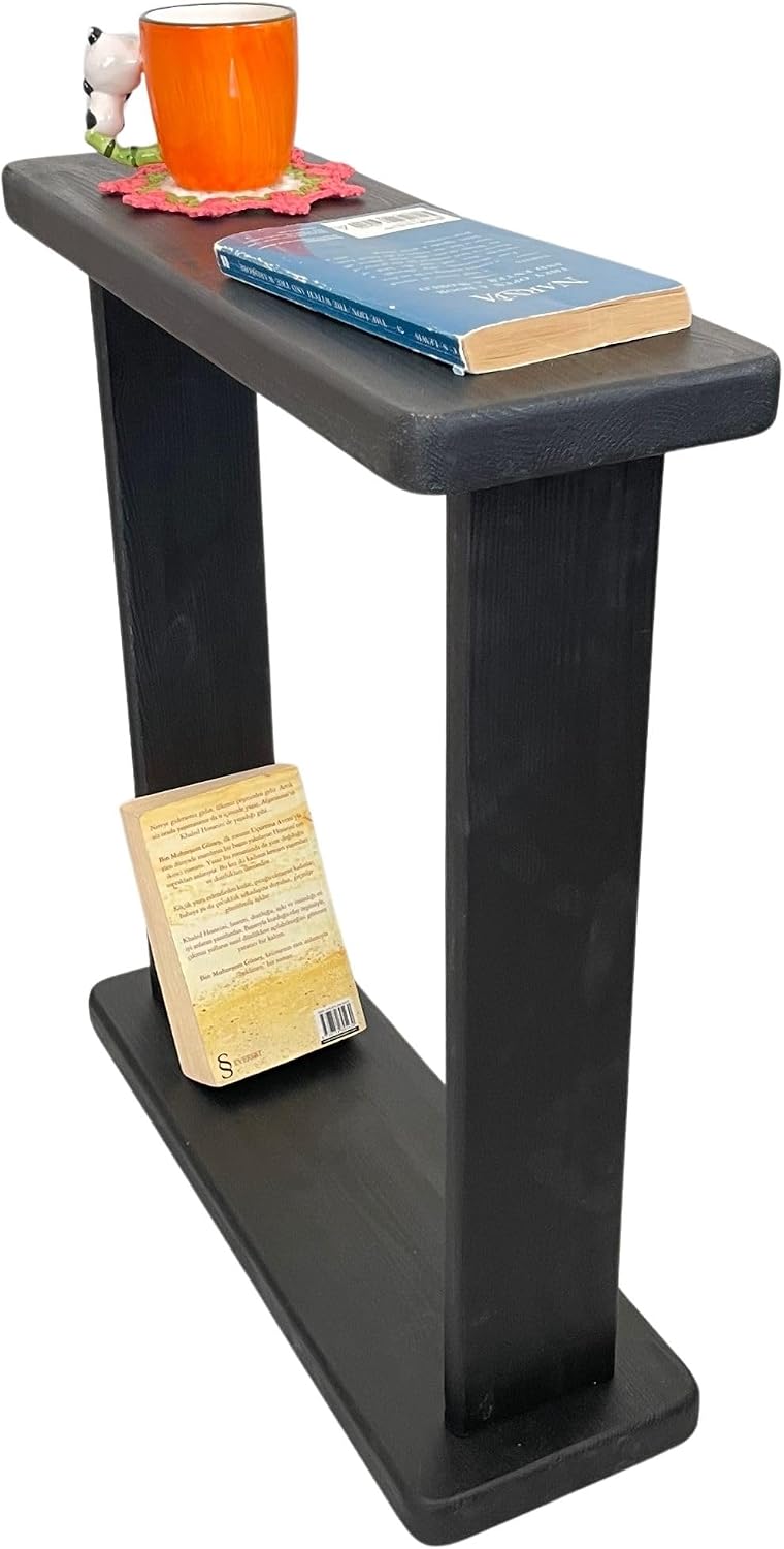 Very Narrow 7 inch Wide Side Table for Small Apartment Between Chairs, Skinny Table for Recliner, Couch, Chairs, Thin Slim End Table for Living Room, Bedroom, Drinks (Black)