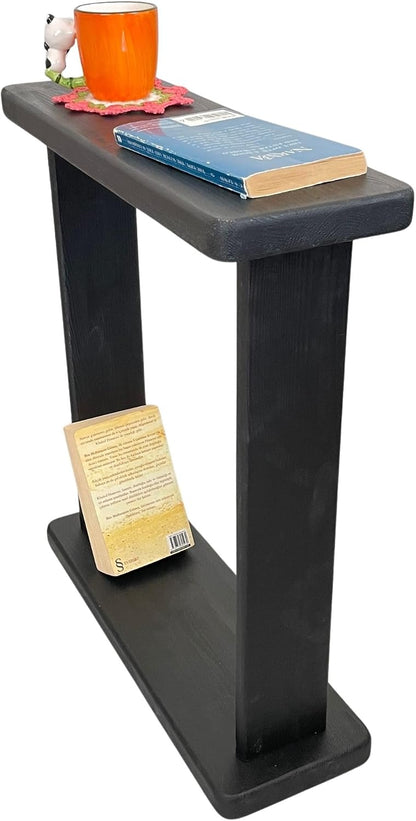 Very Narrow 7 inch Wide Side Table for Small Apartment Between Chairs, Skinny Table for Recliner, Couch, Chairs, Thin Slim End Table for Living Room, Bedroom, Drinks (Black)