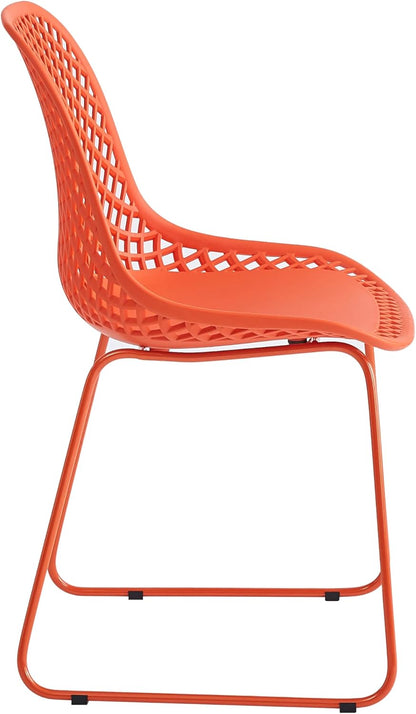 Modern Dining Chairs Set of 2, Stable Plastic Kitchen Chairs with Metal Sled Base for Dining Room (Blood Orange)