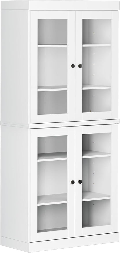 Palace Imports 100% Solid Wood Kitchen Pantry w/ 4 Glass Doors, White, 32" w x 71.5" h, Renewable Eco-Friendly Wood, Made in Brazil