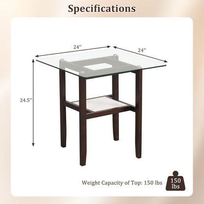 Giantex Glass End Table Set of 2, 24" Square Side Tables with Storage Shelf & Rubber Wood Frame, Small Coffee Table for Living Room, Mid Century Modern Nightstands for Bedroom